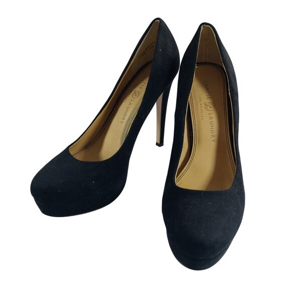 CHINESE LAUNDRY! BLACK VEGAN SUEDE LEATHER/ MICROFIBER PLATDORN PUMPS! SZ 9M - Picture 3 of 10